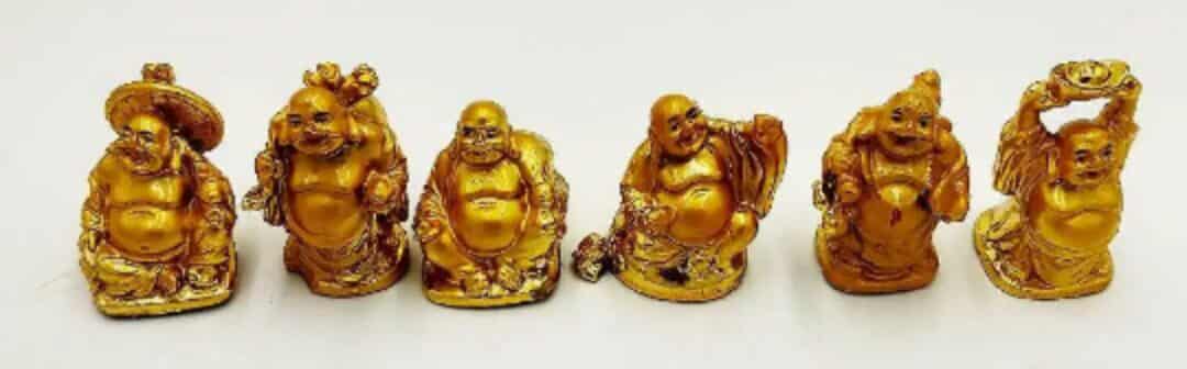 6 In 1 Vastu Feng Shui Golden Set Of Laughing Buddha 6 Pcs Set