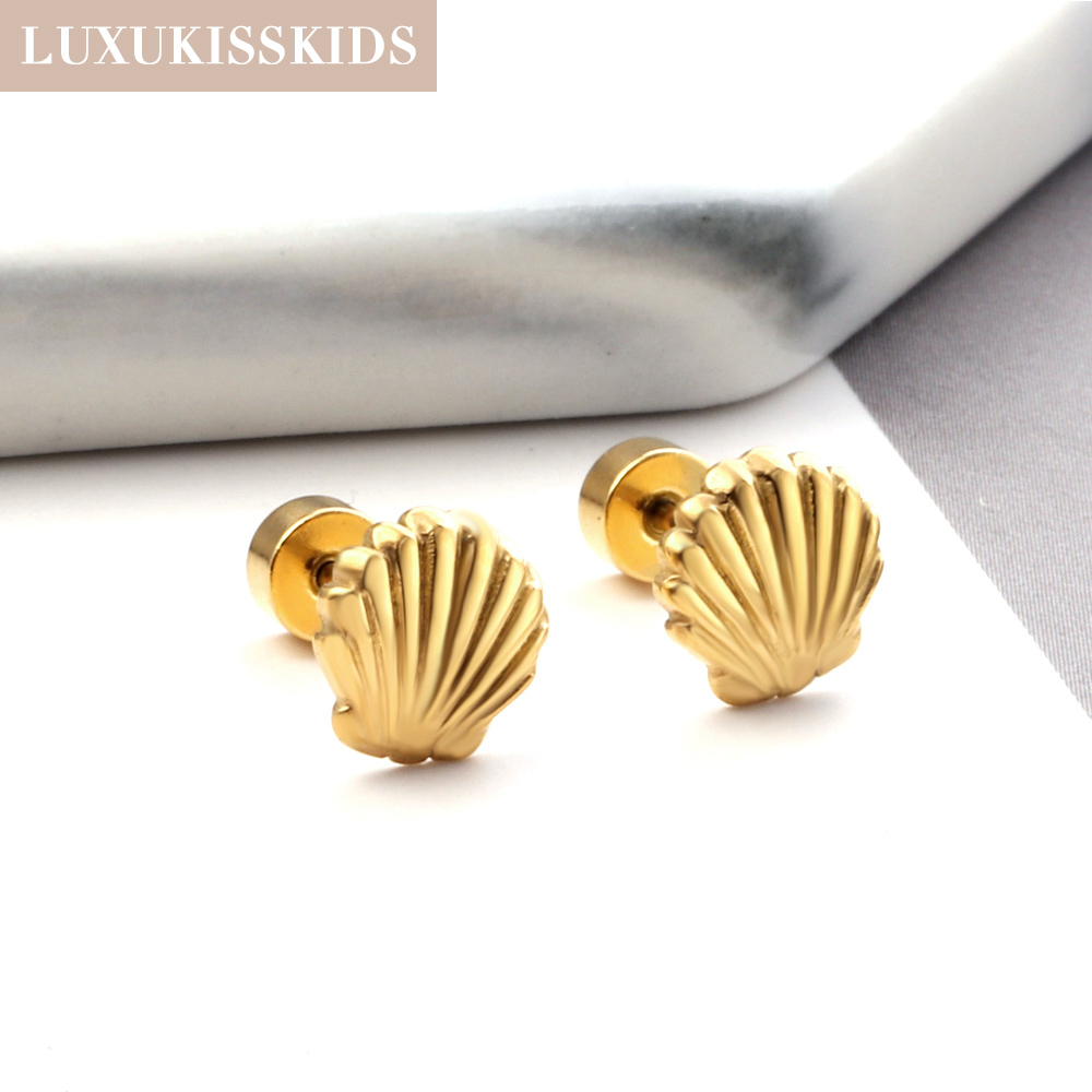 LUXUKISSKIDS Classic Cute Shell Studs Earrings for Kids/Girls Fashion Stainless Steel Gold Plated/Silver Color Jewelry