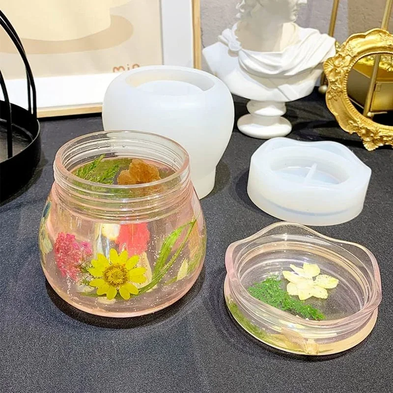 New Pudding Jar Storage Bottle Silicone Resin Mold with Lid Candle Holder Box Mould Epoxy Casting Resin Mold Epoxy Resin Molds