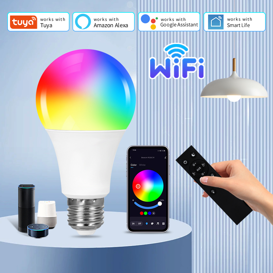 Wifi Tuya E27 Led Light Bulbs 220V 110V 10W Smart Life RGB Lamp App Voice Remote Control Dimmable Alexa Assistant Alice