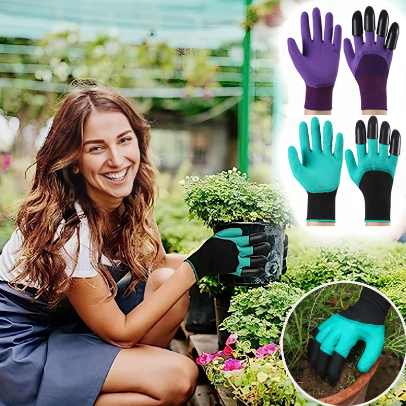 1 Pair Waterproof Gardening Gloves with Claws Thorn-Resistant Latex Washable for Digging Planting Green Black