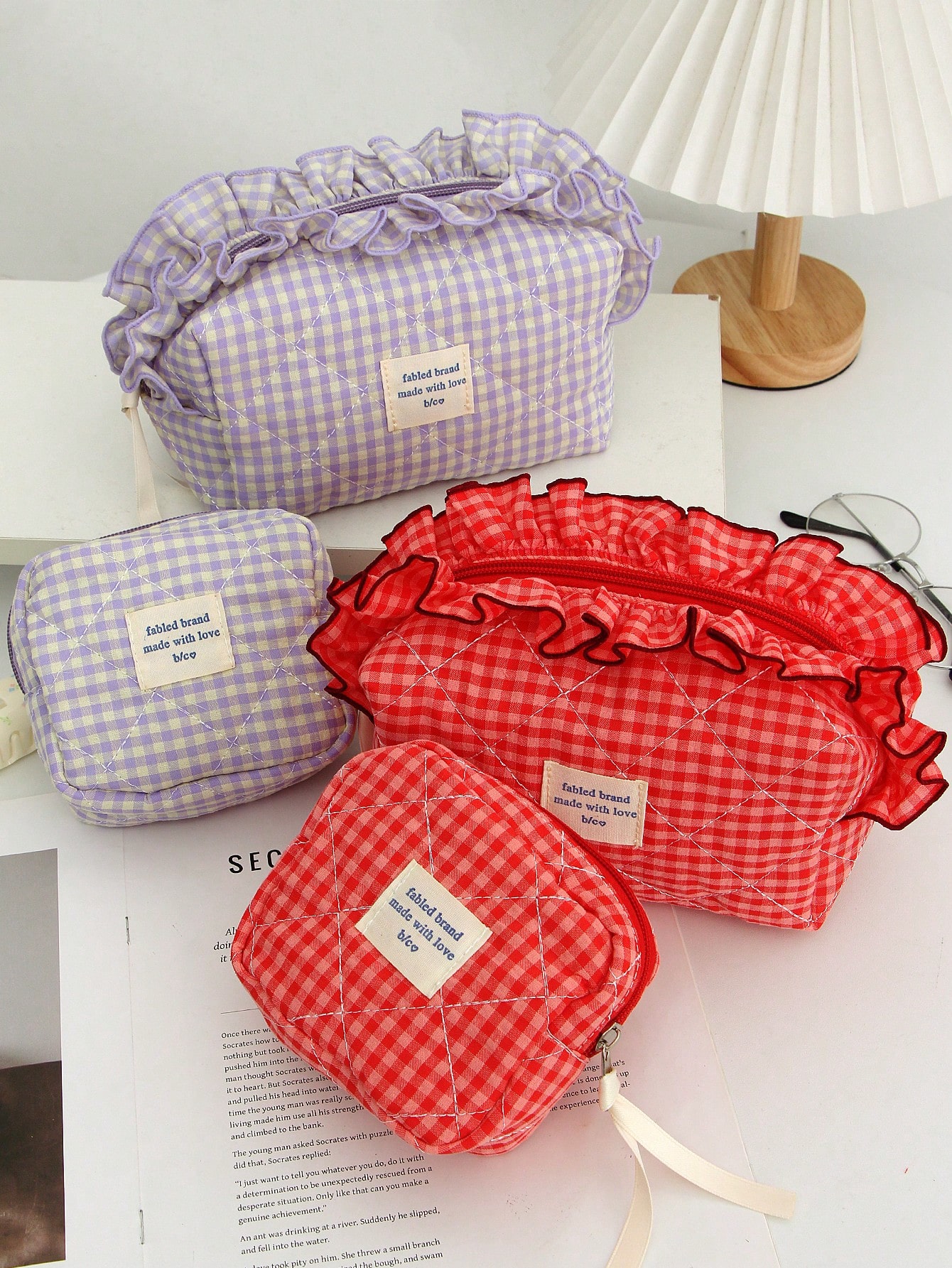 1pc/set Bunny Cherry Quilted Makeup Bag, Cute Portable Makeup Bag, Makeup Storage Bag, Multifunctional Makeup Bag