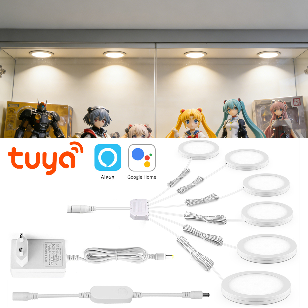 12V Smart Tuya APP Control LED Light Dimmable Voice,Ultra-Thin Stick-on Ceilling Lamp.LED Puck Lights for Cabinet Show Shelf lightify