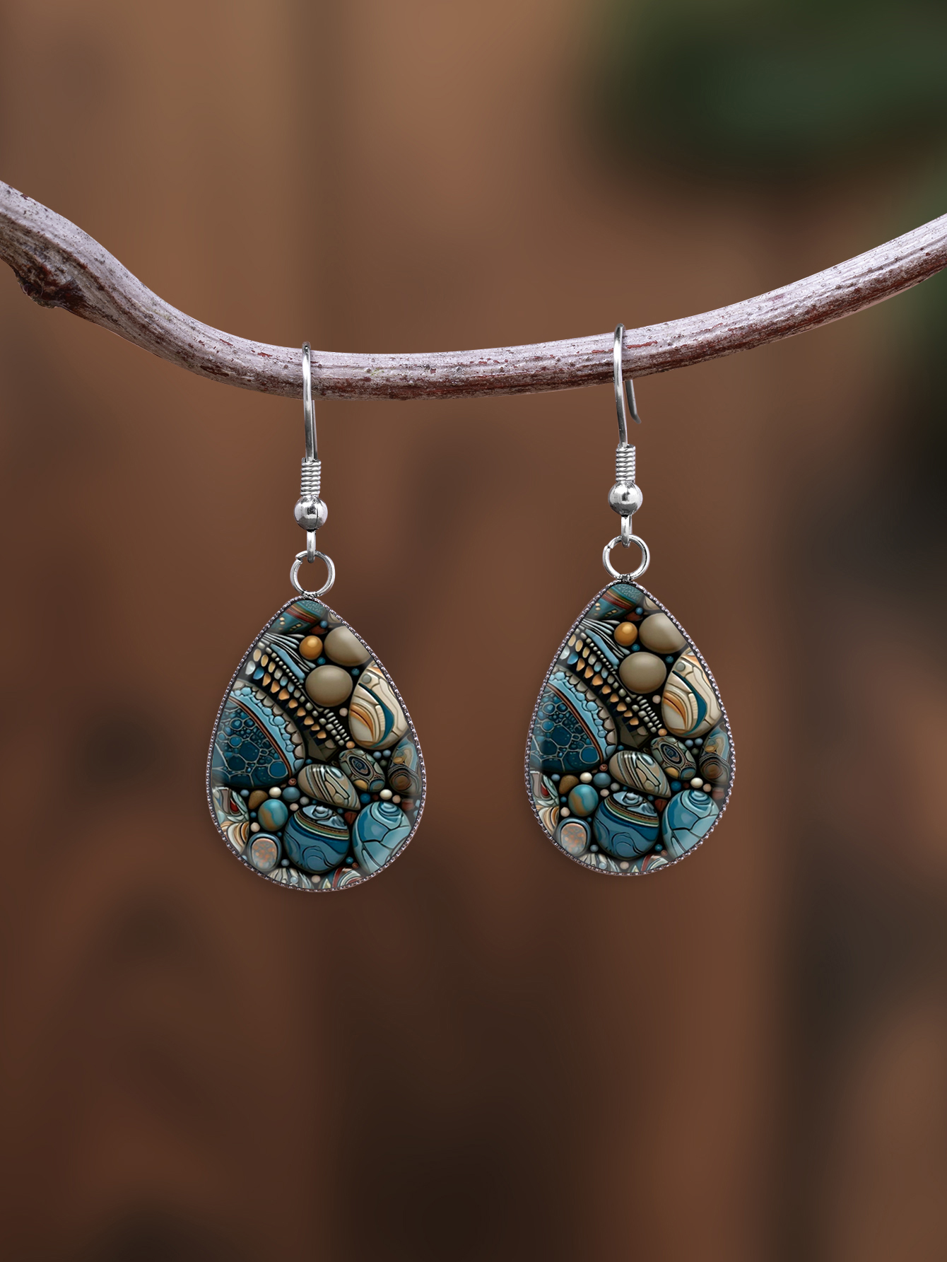 1 Pair of Aurora Pattern Earrings with Convex Glass and 316 Stainless Steel Water Drop Ear Hooks, in a Retro and Simple Style Suitable for Women for Everyday Gift-Giving and Wearing, Jewelry Earrings with an Elegant and Simple Style Suitable for Women ...