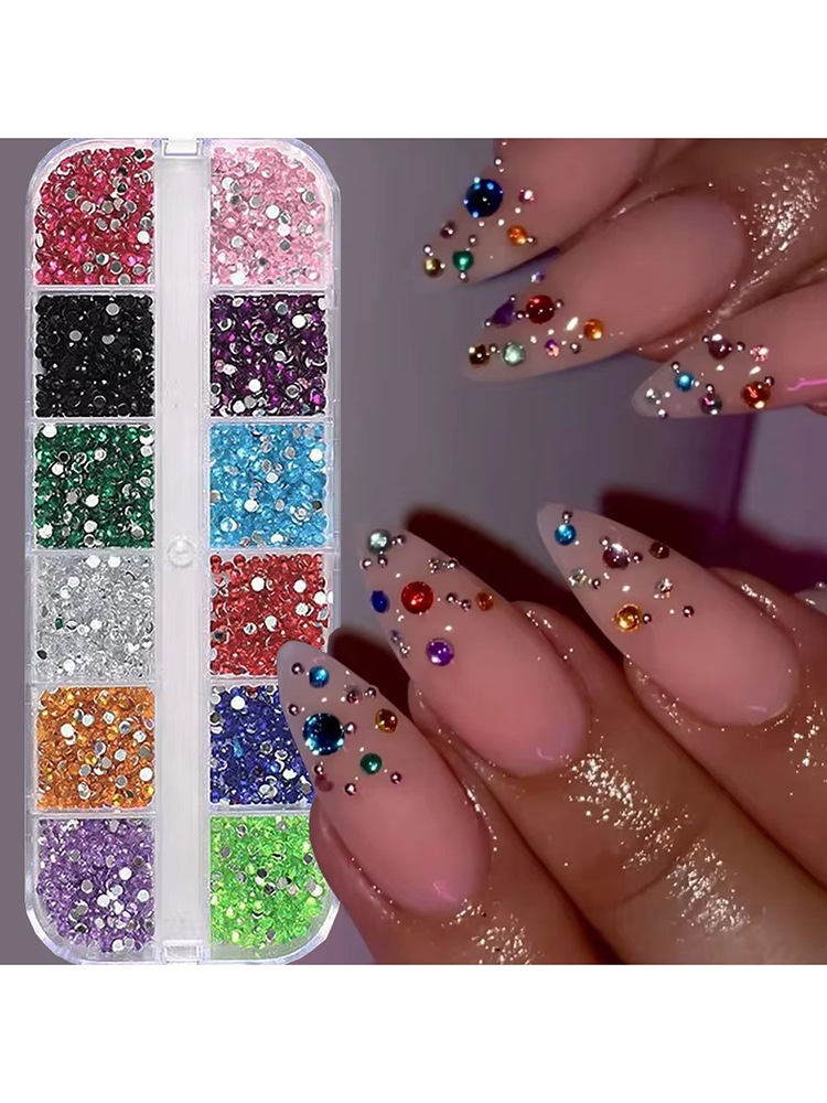 12 Grid Shimmering Crystal Nail Art Rhinestones Flatback Gemstones for Versatile Decoration Adorns Nails Shoes Makeup Bags New