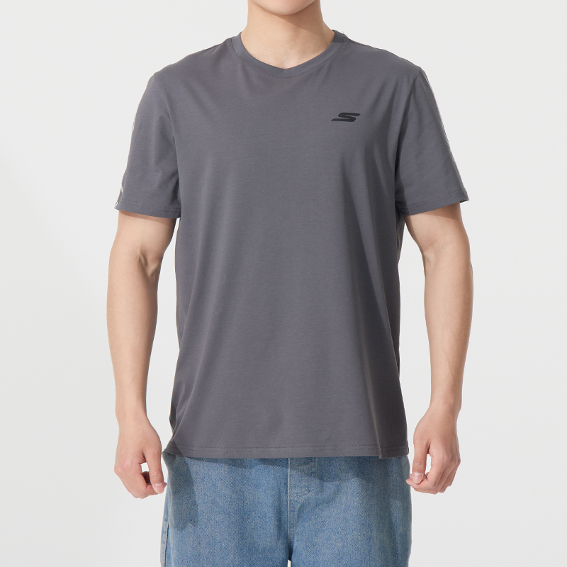 Skechers Men's Knitted Crew Neck Short-Sleeved T-Shirt Loose Round Neck Men's Sports Casual Wear P225M270-00Z8