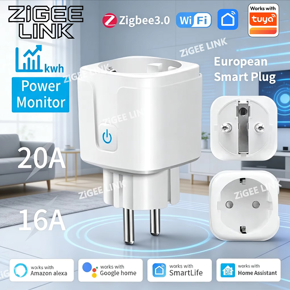 UK 16A Smart Plug Tuya WiFi & BT, Power Monitoring Voice Control Timing Smart Life Compatible with Alexa Home