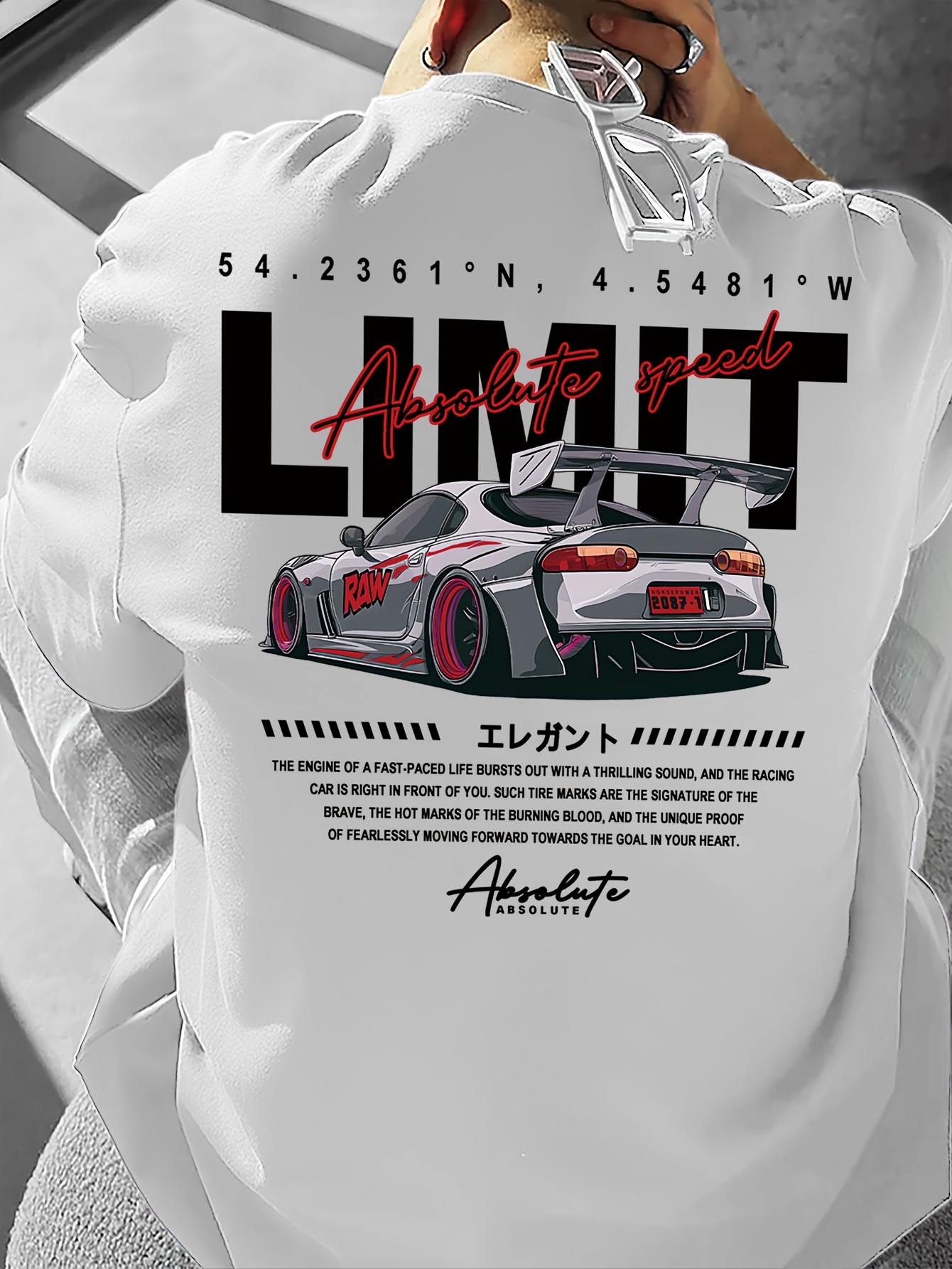 Men New Summer Racing T-shirt in Japanese Style Made Lightweight Breathable Fabric Features Bold "LIMIT" Printed on It Loose Fit