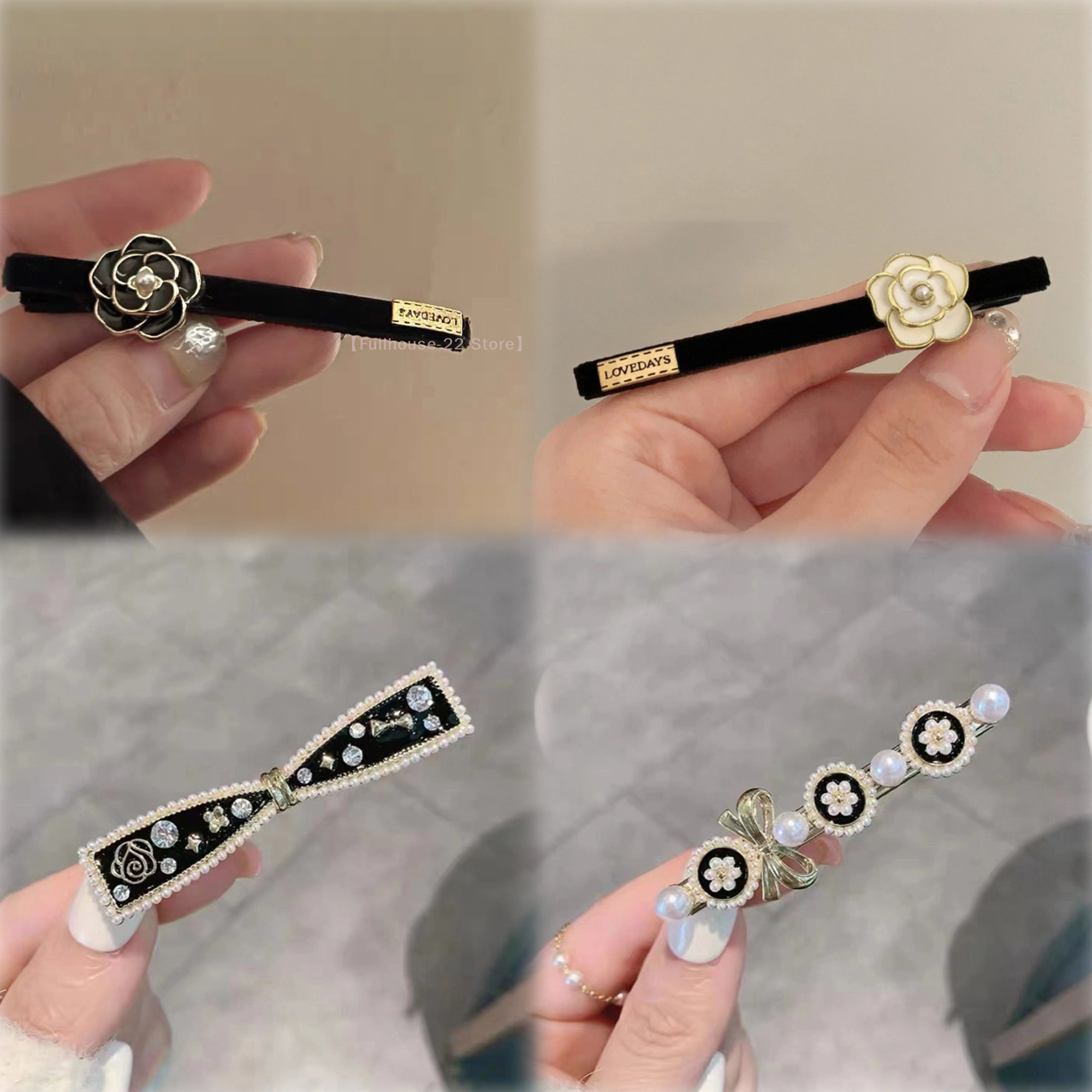 【MAX-22】1Pcs French Vintage Camellia Flower Pearl Velvet Hair Clip Ladies Elegant Side Bangs Hairpins Girls' Hair Accessories