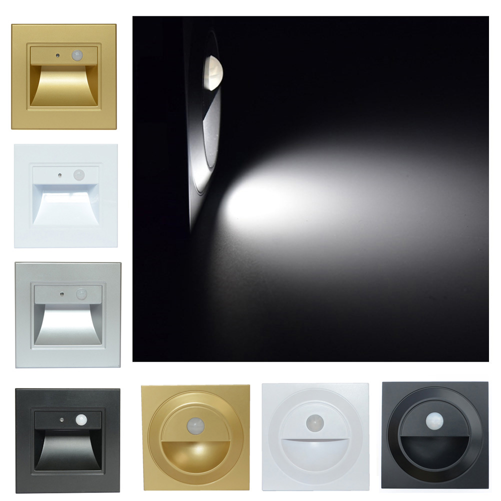PIR Motion Detector Sensor Led Stair Light 1.5W Infrared Human Body Induction Wall Lamp Recessed Step Ladder Staircase Bedroom