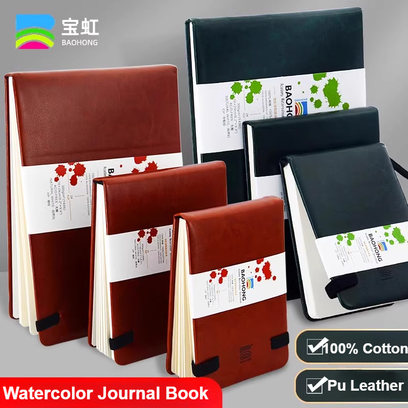 Baohong Watercolor Journal, 100% Cotton Cold Press Paper Sketchbook 24 Sheets (140lb/300gsm), Acid-Free for Gouache, Acrylics