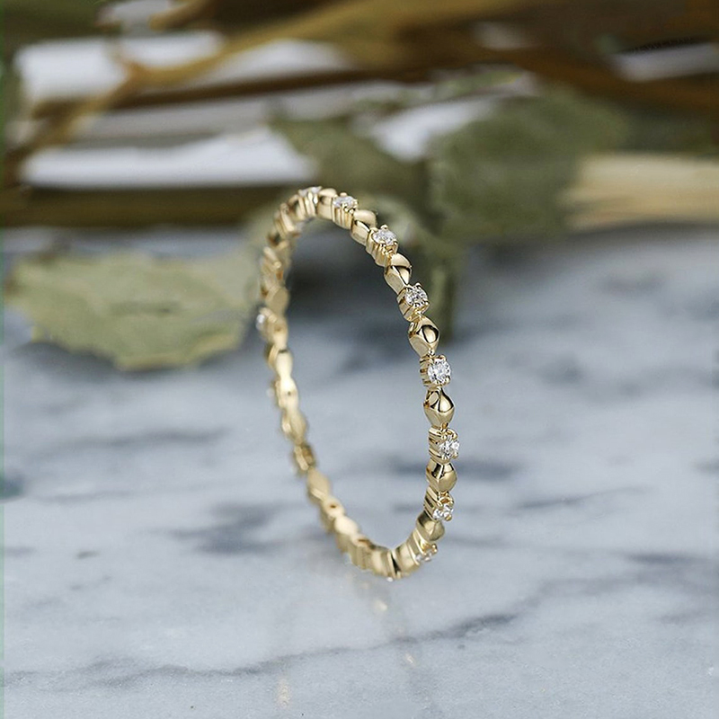 Huitan Korean Women Thin Ring with CZ Stone Gold Color Simple Stylish Accessories Nice Birthday for Friend Fashion Jewelry