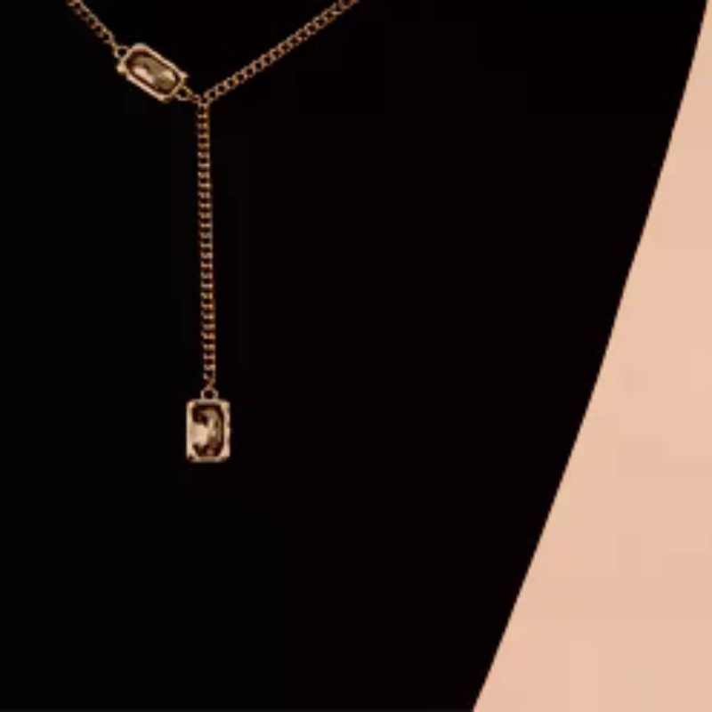 1pcs Fashion Vintage Black Square Rhinestone Pendant Necklace For Women Girls Fashion Simple Y Shape Long Necklace Jewelry