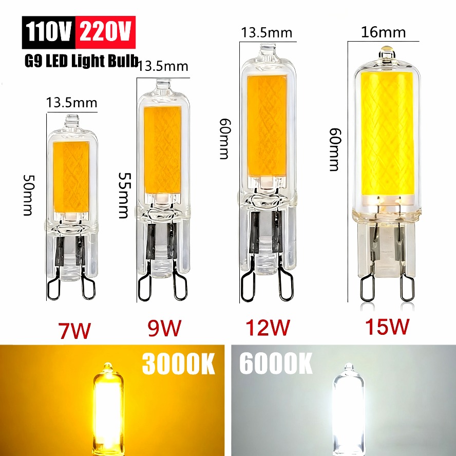 G9 LED Light Bulb 7W 9W 12W 15W Super Bright COB Glass Lamp AC110V 220V Constant Current Indoor Home Lighting 10~1PCS