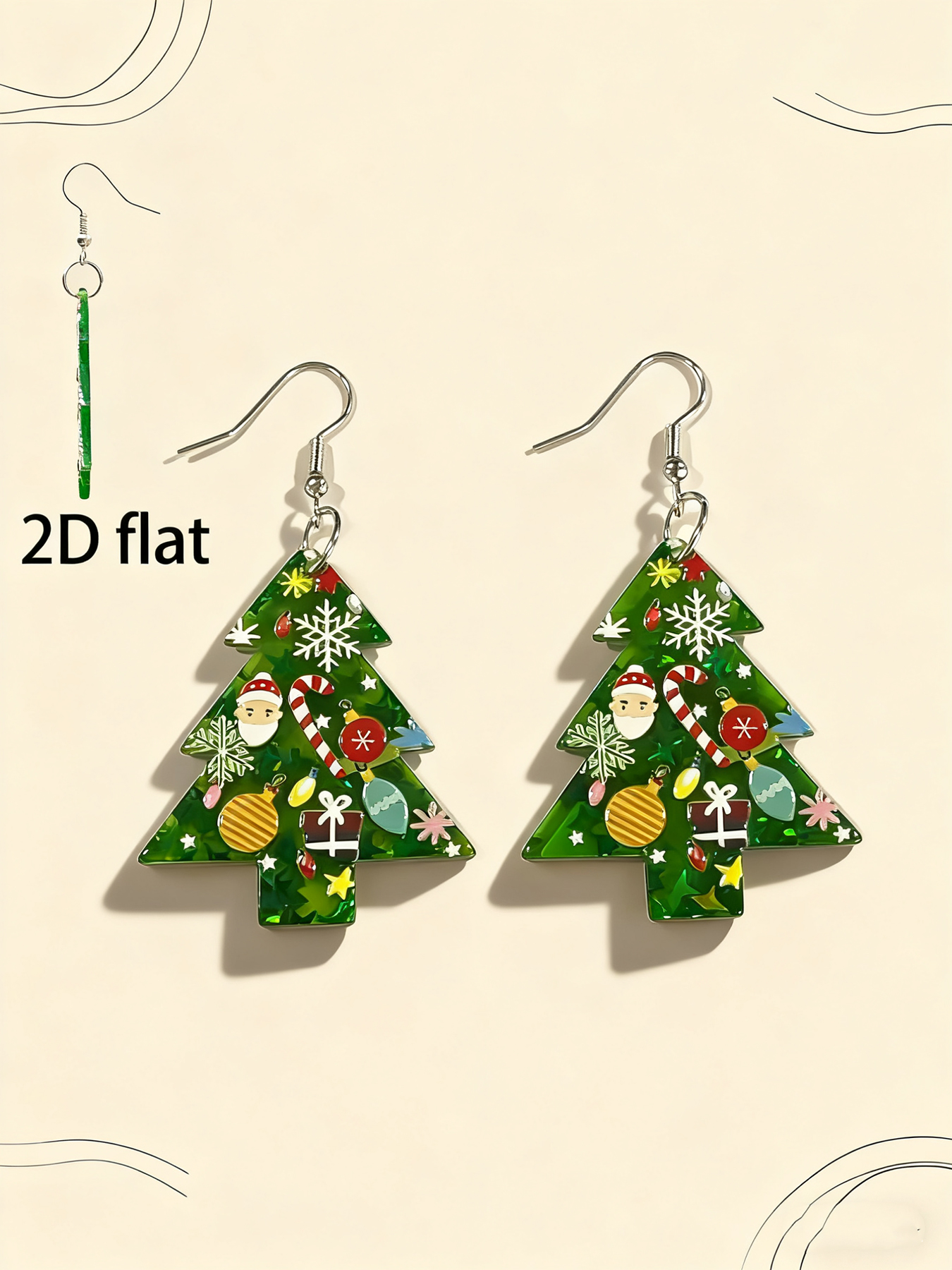 1 Pair of Cute 2D Flat Christmas Tree Earrings - Christmas Holiday Jewelry Earrings