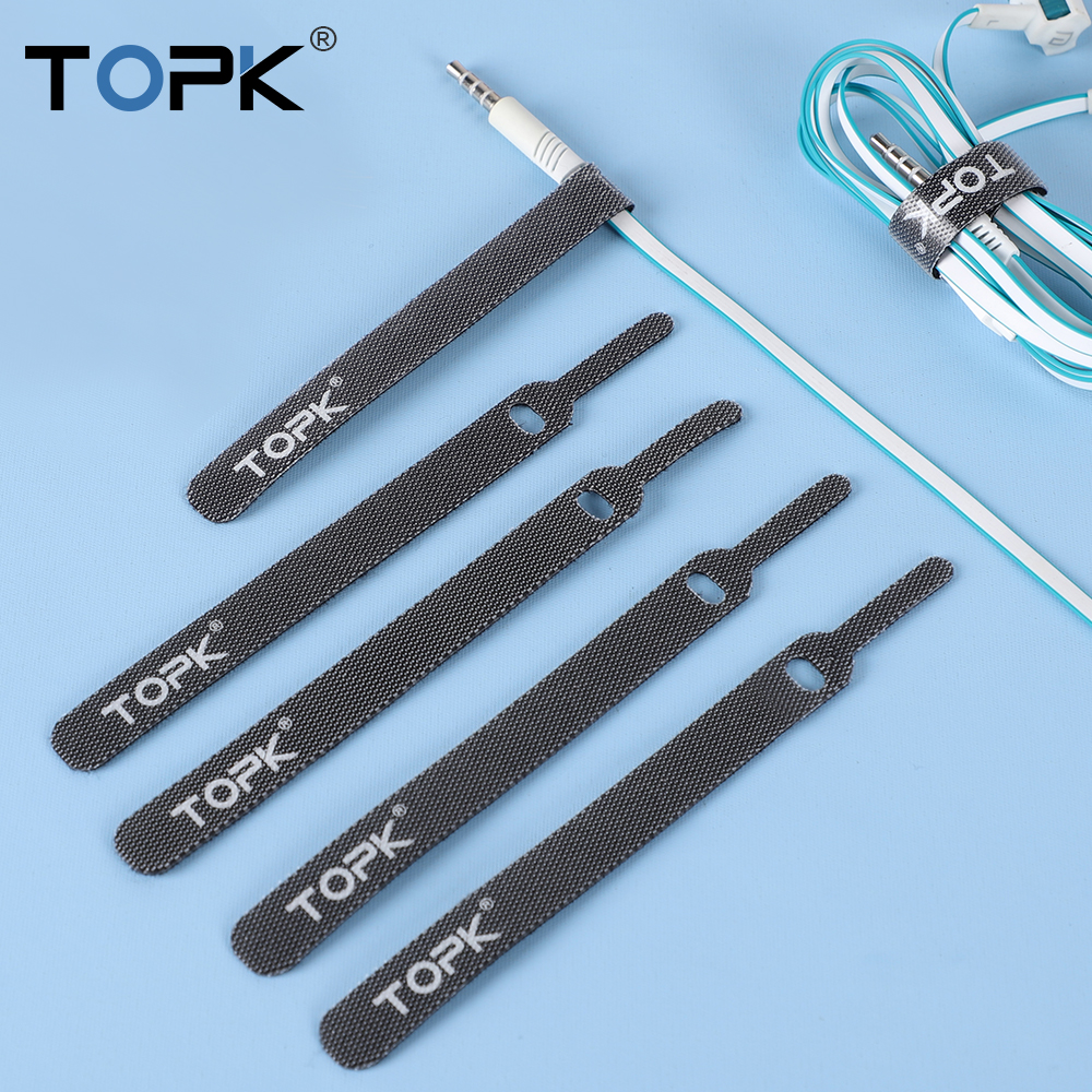 TOPK Reusable Releasable Cable Ties - Nylon Loop Hoop Tape StrapsMulti-Scene Wire Management for Headphones Mouse ChargerCables