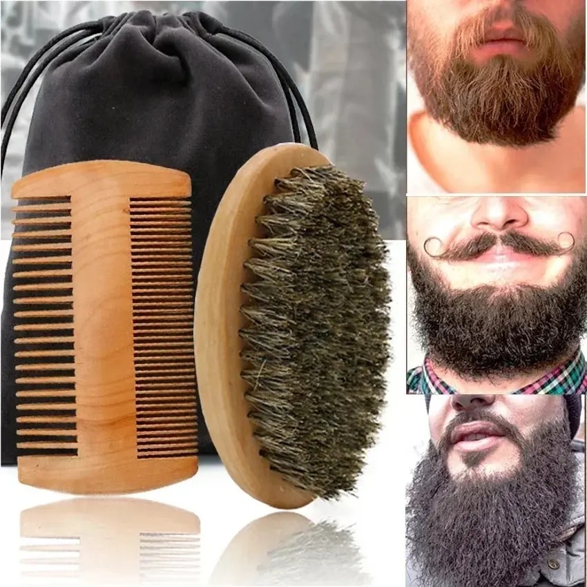Men's Shaving Brush Set Boar Bristle Portable Barber Natural Beard Brush Comb for Facial Cleaning Styling Tool