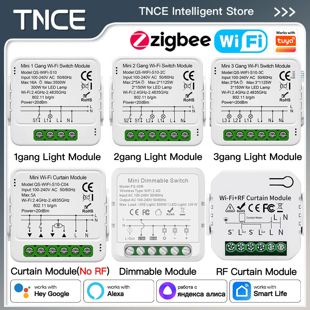 TNCE Tuya Switch Light Curtain Dimmer WIFI Zigbee, Smart DIY MINI Module, Roller Shutter motor Breaker, voice alexa home