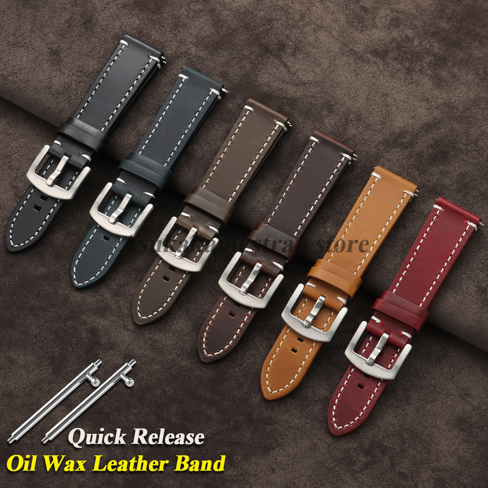 Retro Oil Wax Leather WatchBand 20mm 22mm for for Watchstrap Quick Release Men Women for Bracelet Accessories