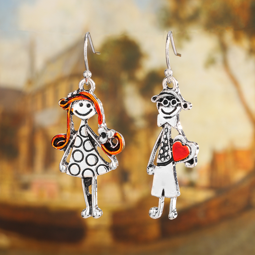 1 pair of handmade creative boy and girl painting couple earrings daily decoration and holiday hypoallergenic jewelry