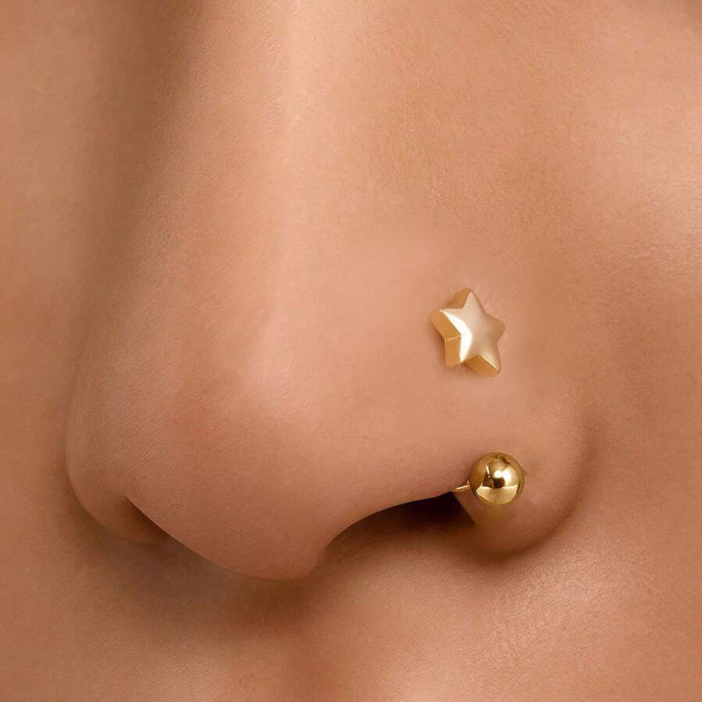 1Pc Simple Star-Shaped Nose Ring, 14K Gold Plated Stainless Steel Piercing Jewelry for Women Daily Wear Body Piercing Accessory