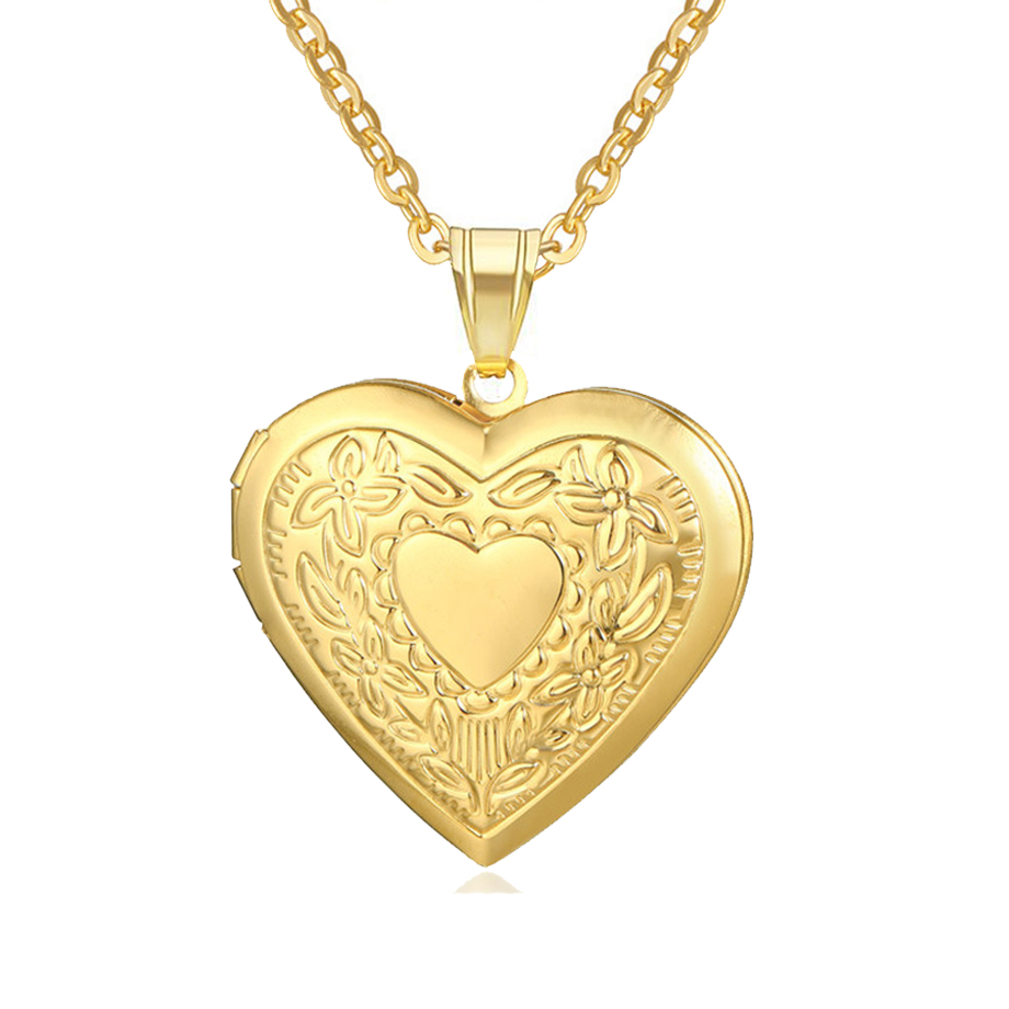 Romantic Heart Locket Pendants Female Gold Silver Color Stainless Steel Memorial Necklace For Women Jewelry Valentine