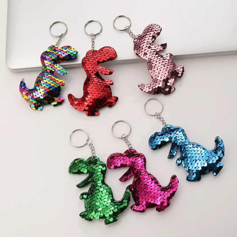 6pcs Cute Mermaid Glitter Sequins Dinosaur Pendant Keychain Key Chain For Women Car Bag Accessories Key Ring Easter pen gpt