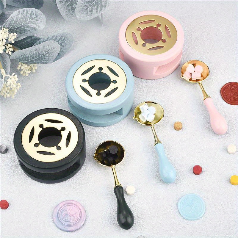 1pc Wax Seal Stamp Set Lacquer Furnace With Spoon Wax Seal Melting Furnace Solid Wood Melting Heater Wax Pot Bead Stick Heater