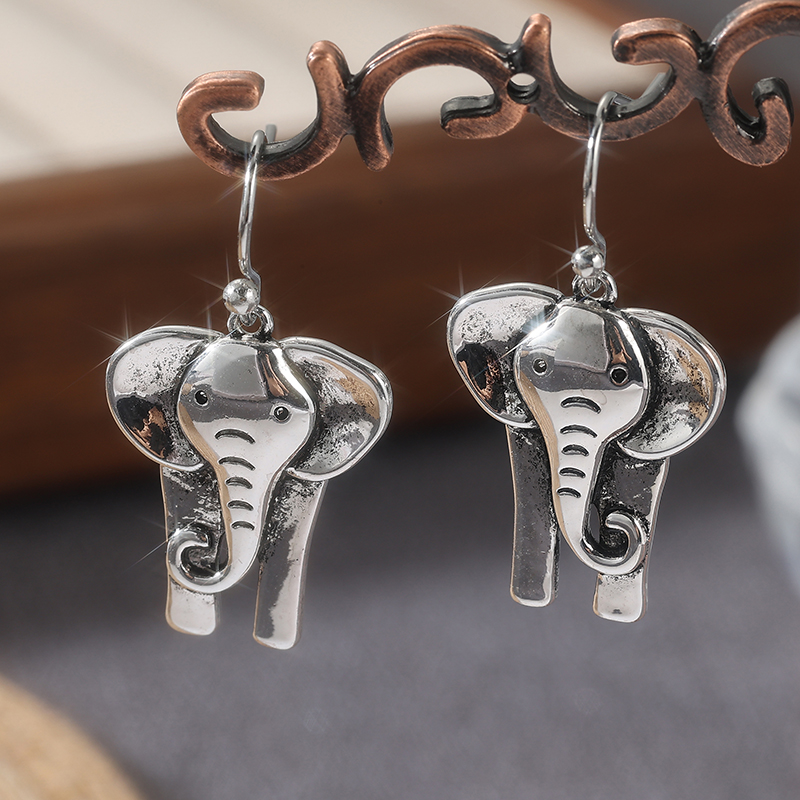 Simple Design Silver Color Elephant Pendant Earrings Women's Personalized Creative Earrings Cute Casual Jewelry