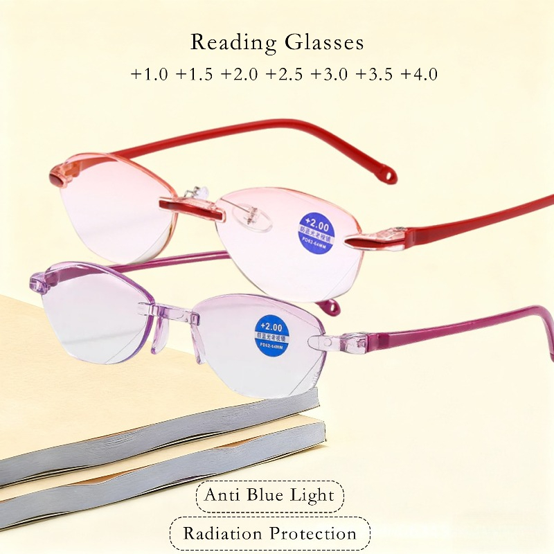 Fashion Rimless Reading Glasses Anti Fatigue HD High Quality Glasses Women Men Radiation Protection Driving Eyewear +1.0 To +4.0