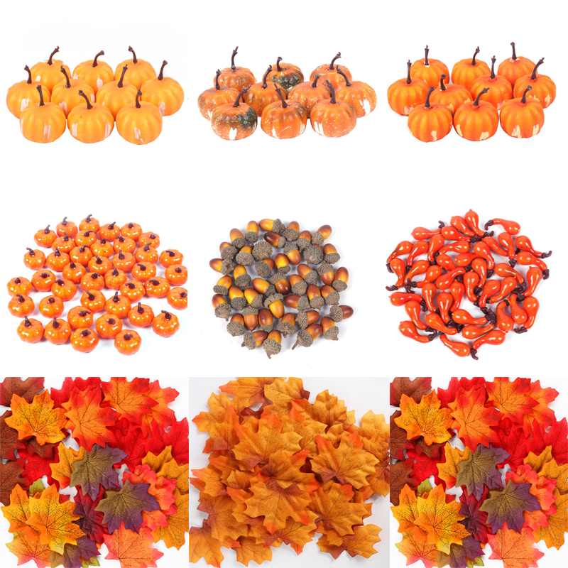 Artificial Maple Leaves Mini Pumpkins Pine Cones Acorns Halloween Fall Harvest Home Decoration Photo Prop DIY Craft