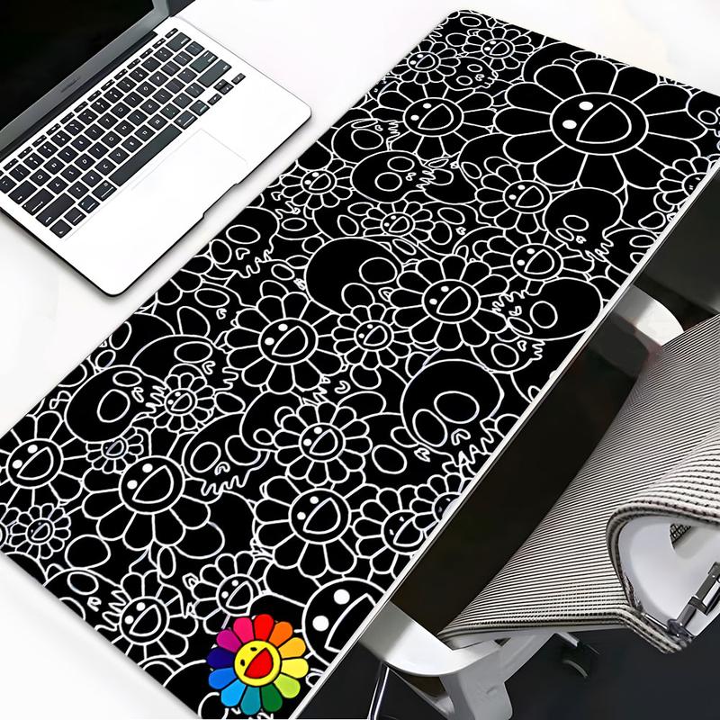 Art Skull Flower Gaming Mouse Pad，Large Non-Slip Locking Edge，Aesthetic Washable Desk Pad for Home Office，Gamer