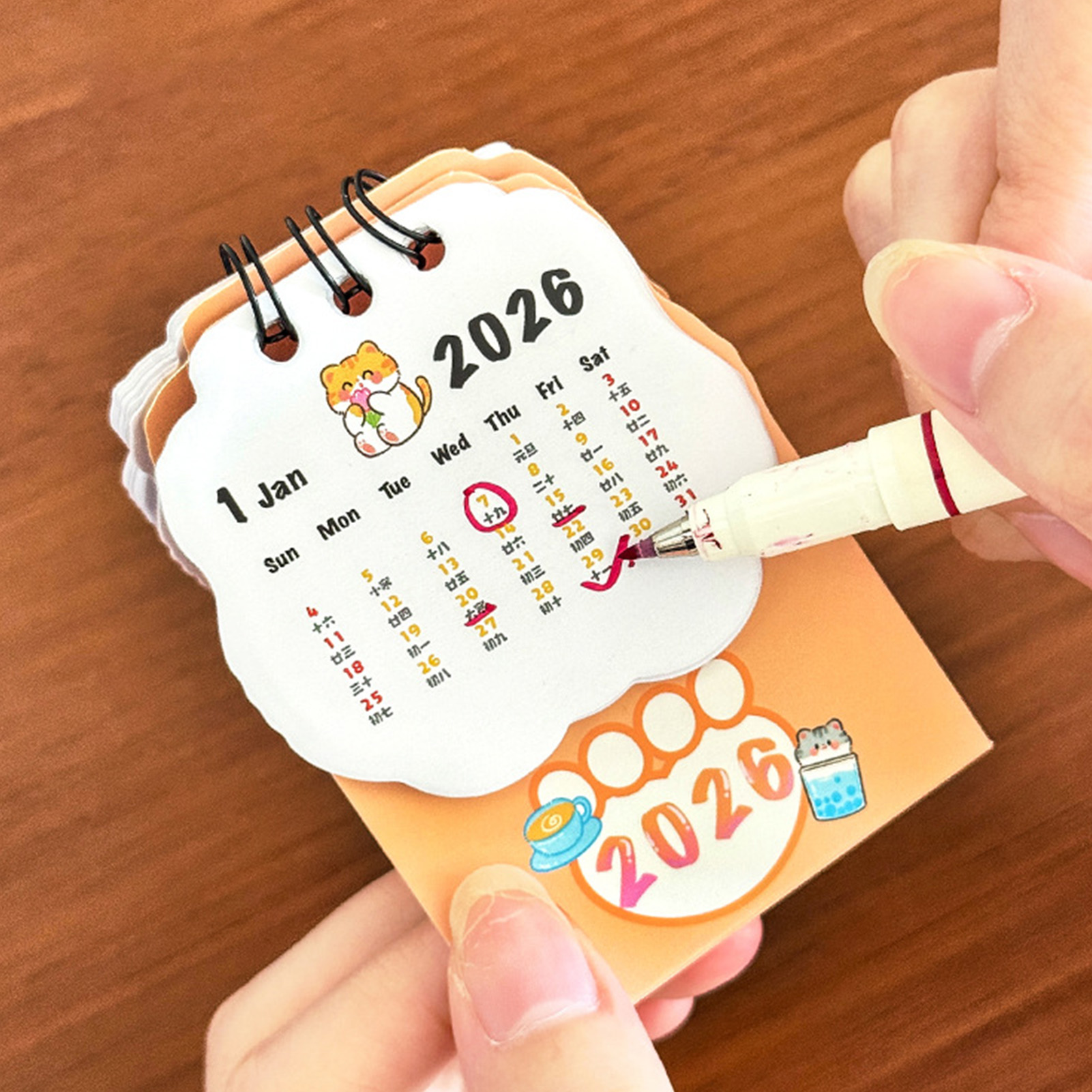 2026 Desk Calendar Cute Cat Themed Mini for Students Double Coil Design Small Format Calendar Whimsical Illustration Student