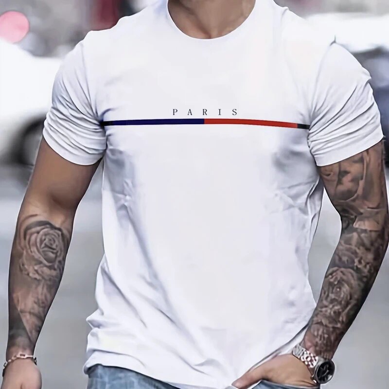 ( White/XL ) Summer Mens New Solid Color Letters Printed T-Shirt Loose Round Neck Short-Sleeved Casual Fashion Street Personality Tops Bles Online DZ-35A-35