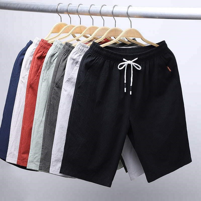 Summer shorts men's solid color black white gray casual shorts men's shorts brand beach shorts imitation linen shortsn shorts