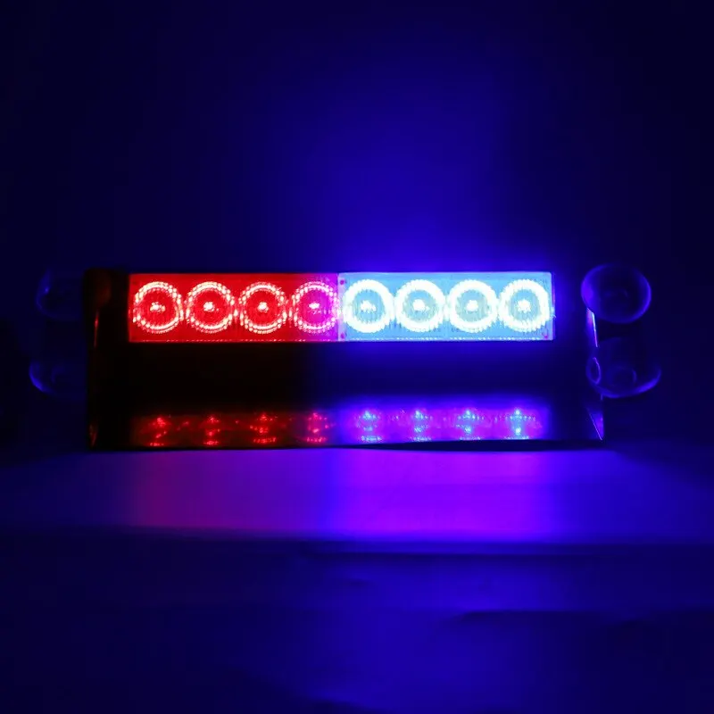 Car Emergency Strobe Light: 1PC 8LED Universal, 12V Red Blue Flashing, Truck Grill Police Beacon
