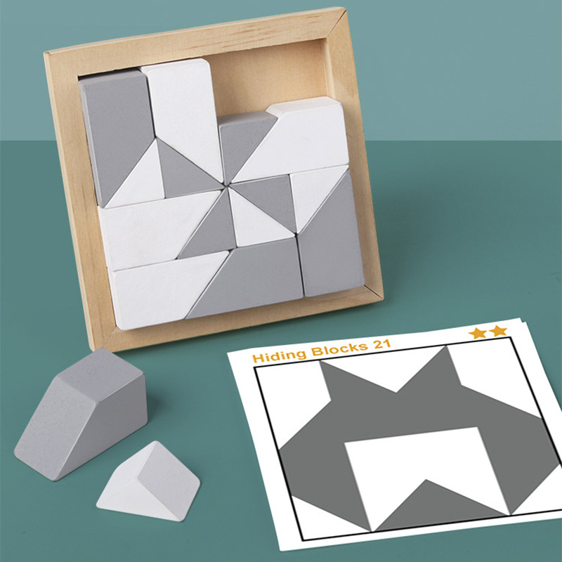 DIY Wooden Hide Puzzle Toys Montessori Logical Thinking Training Hidng Blocks Board Games Educational Toys For Children Kids