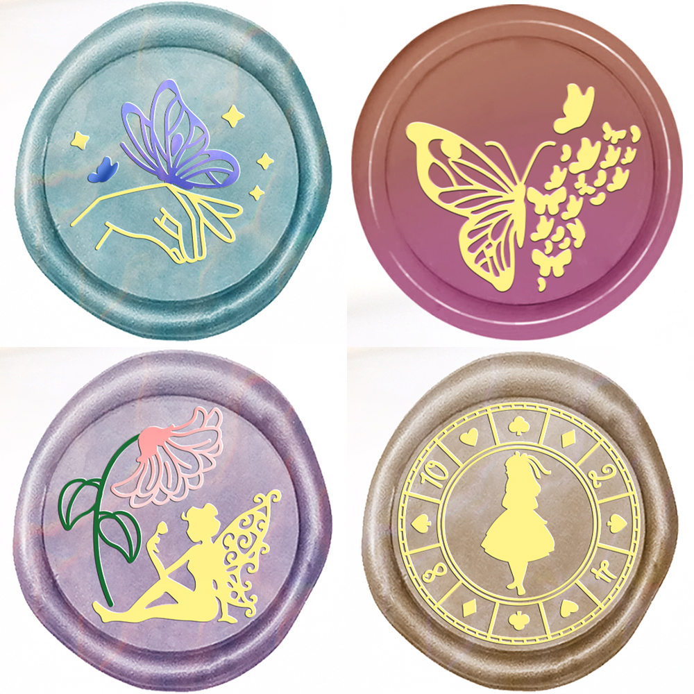 1pc Round Wax Seal Stamp Butterfly Fairy Girl 25mm Removable Brass Head for DIY Decorating Postcards & Notebooks Making