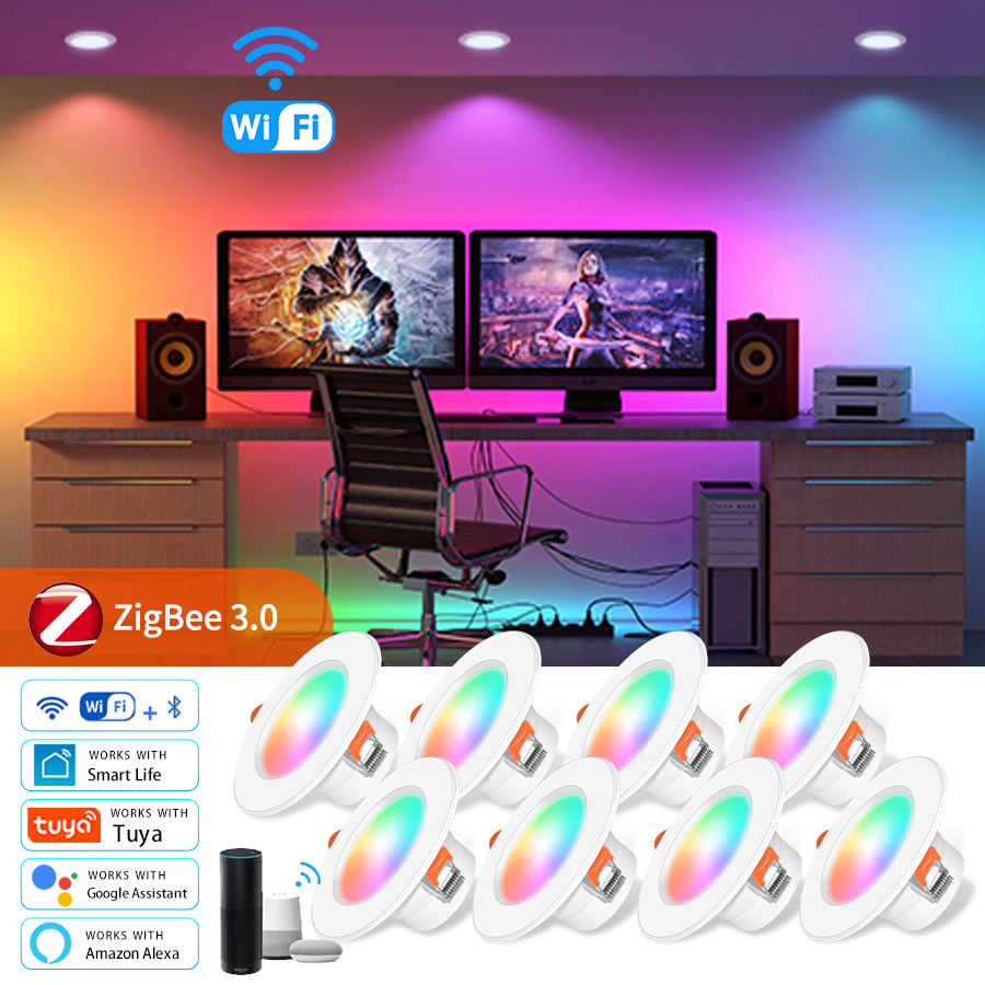 Tuya WiFi Smart Ceiling Lights ZigBee3.0 Recessed Spotlight LED Downlights RGB Alexa Lamps Bluetooth Control Alexa Home lightify