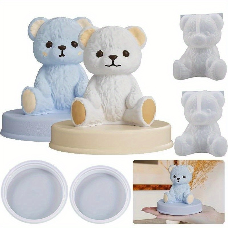 Diy Smiling Teddy Bear Silicone Candle Mold 3D Animal Soap Resin Craft Plaster Making Kit Handmade Ice Cube Mold Home Decor