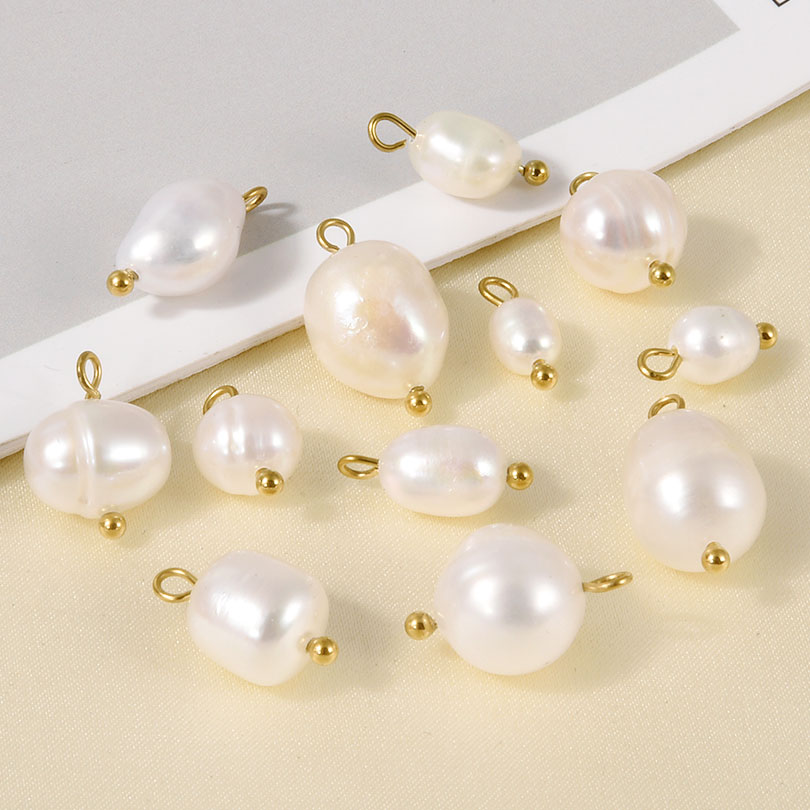6pcs Waterproof Irregularity Real Pearl Stainless Steel Single Crane Pendant Multi-Style Circle Originality Charms Jewelry New pen gpt