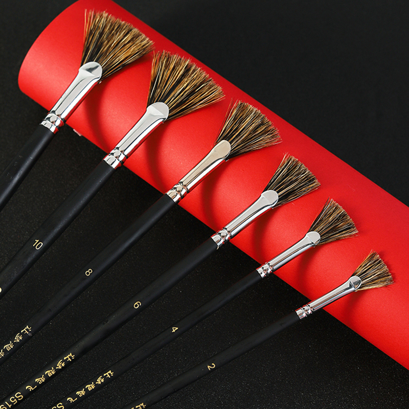 6pcs/Set Special offer Wild Boar Bristle brush pen set fan shape art supplies painting pen oil painting brush Student Stationery pen gpt