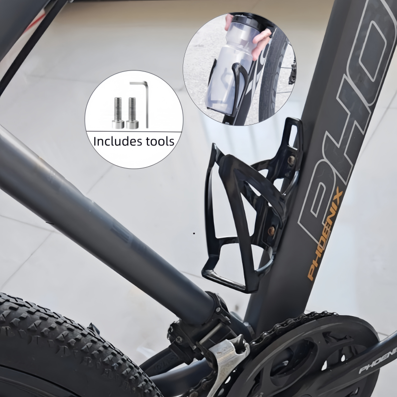 Lightweight No Logo Bike Water Bottle Cage for MTB/Road Bike, Shock-Absorption Design, Fits Standard Bottles (Black)