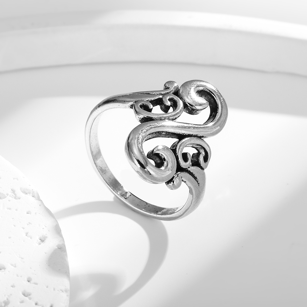 Diamond shaped hollow pattern ring, retro accessory, personalized Korean style floral ring