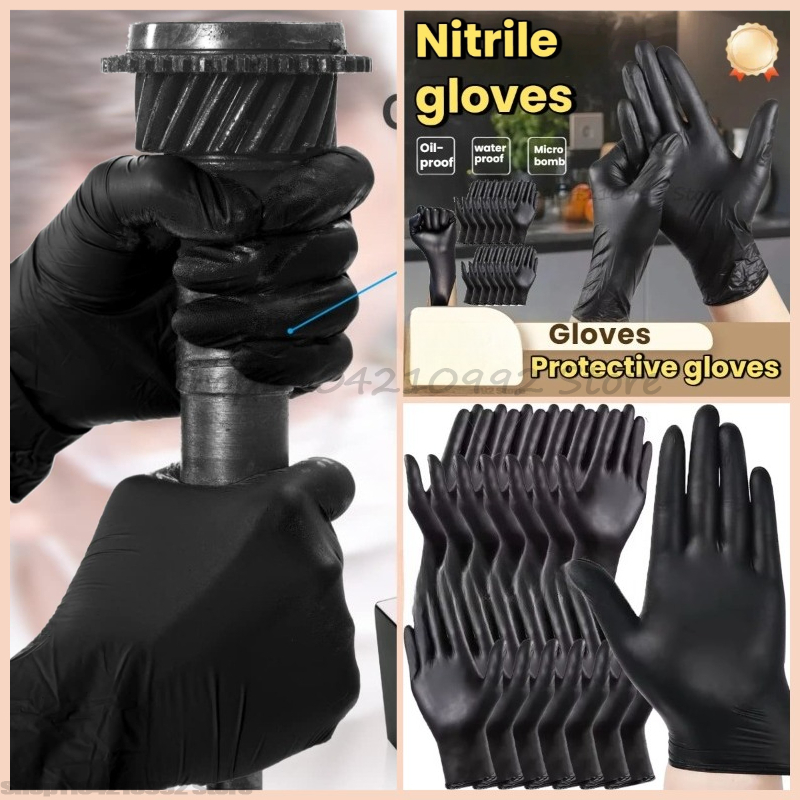 Black Nitrile Disposable Gloves Powder Latex Free for Kitchen Salon Tattoo Hair Dye Work Food Handling Cleaning Scrubbing