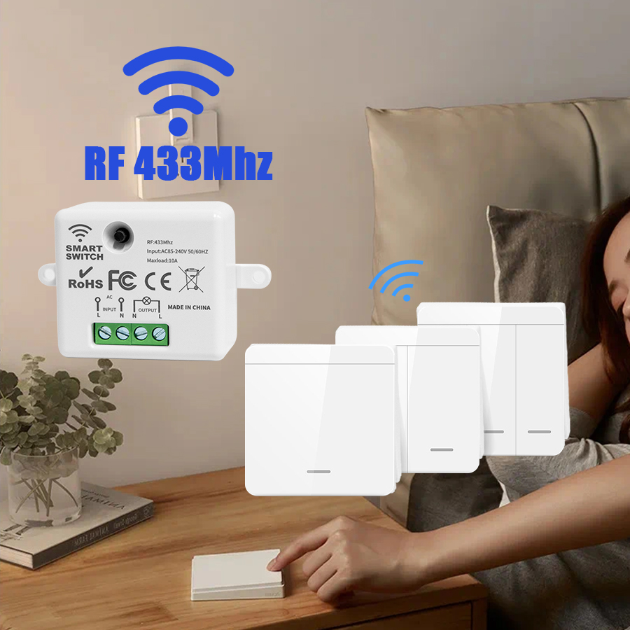 RF 433MHz Wireless Smart Wall Light Switch Panel Remote Control Mini Relay Receiver for LED Lightings Fan lightify