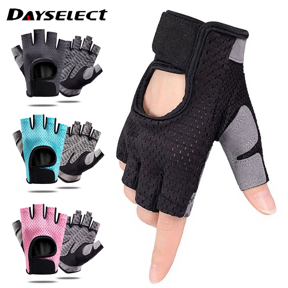 1Pair Weightlifting Gloves Half A Finger Anti-Slip Damping Bicycle Riding Gloves Breathable Gym Bicycle Sunscreen Gloves Unisex
