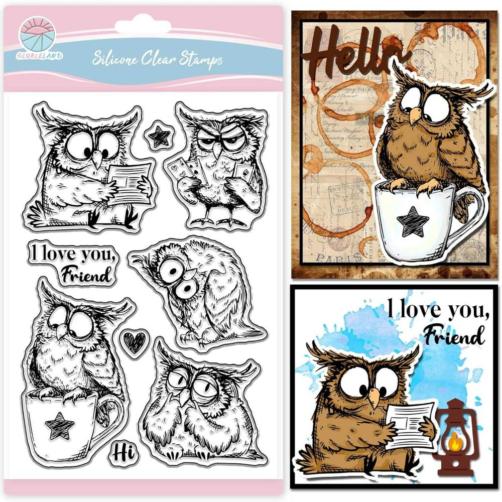 Cute Owl Clear Stamps for Scrapbooking Reading Bird Silicone Stamps Cartoon Animals Sentiment Transparent Stamp for Card Making