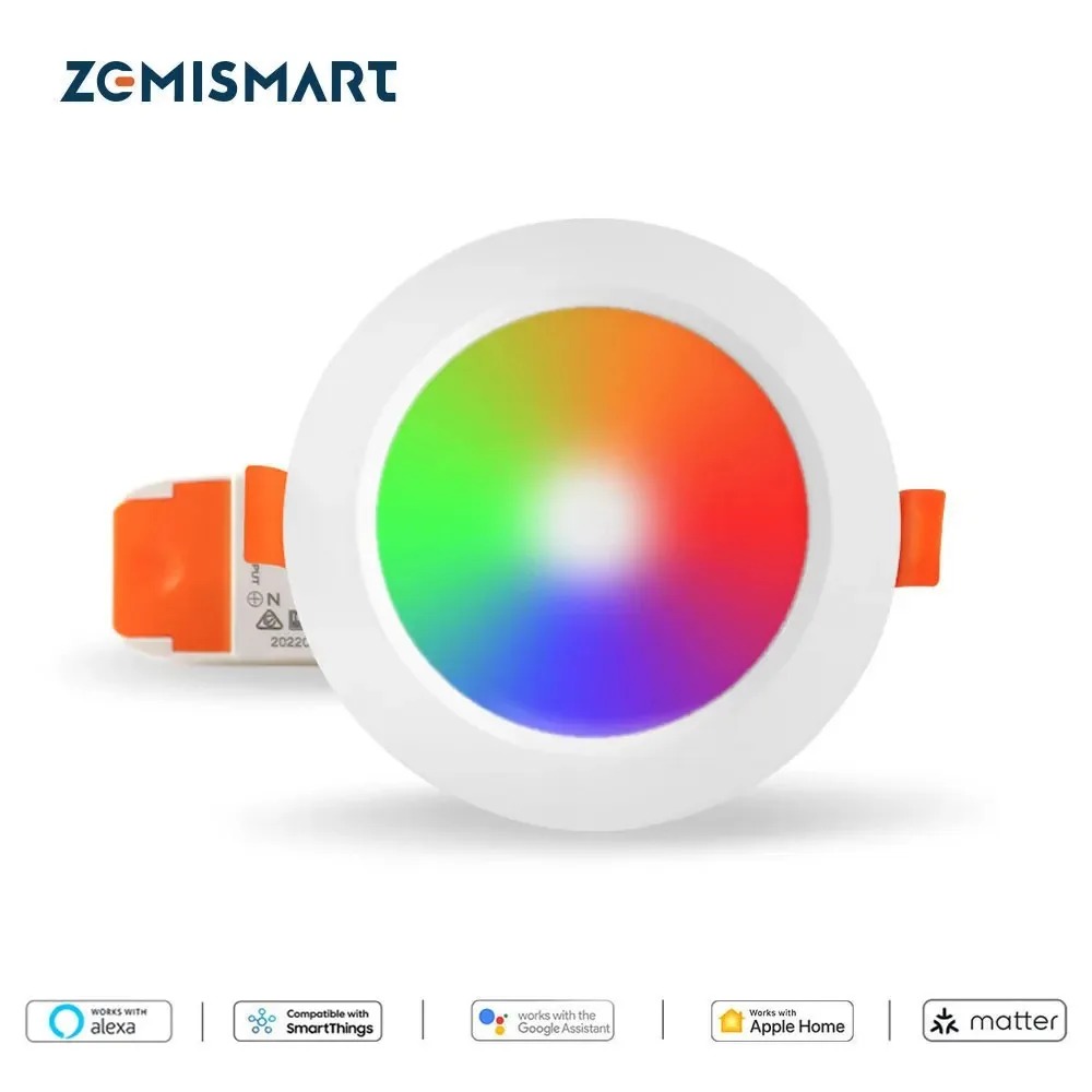Zemismart WiFi Matter-certified LED Downlight RGBCW Round Ceiling Lamp 9W 12W 15W Homekit Alexa Home Smartthings App lightify