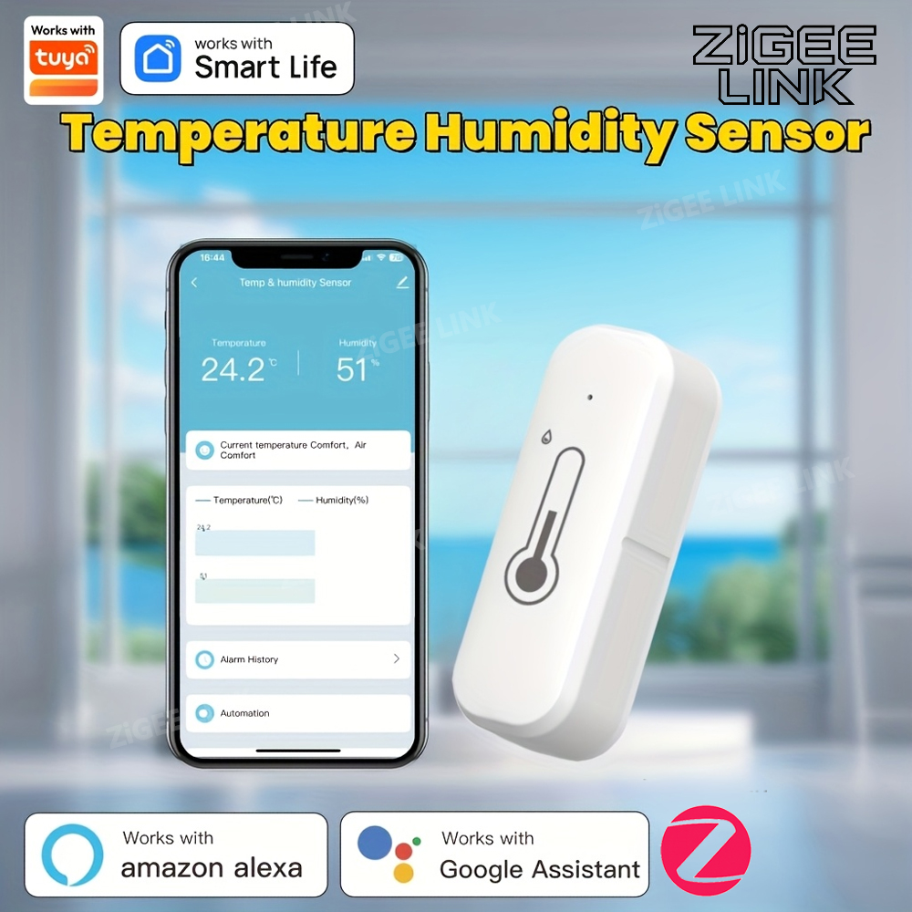 Tuya ZigBee Temperature And Humidity Sensor Work With Alexa Google Home Smart Life App Control